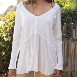 POL Cream V-Neck Women's Blouse